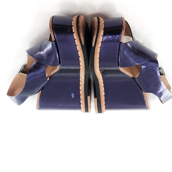 FLAMINGOS Trendy Metallic Blue Leather Platform Wedge Sandal - Picture 6 of 11